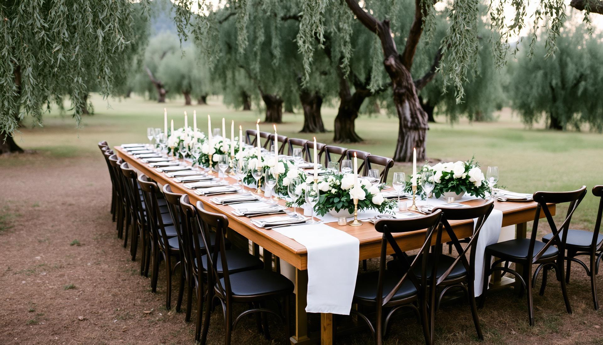 Décor de table de mariage en tons ivoire et sauge réalisé par l'atelier Maison Perla